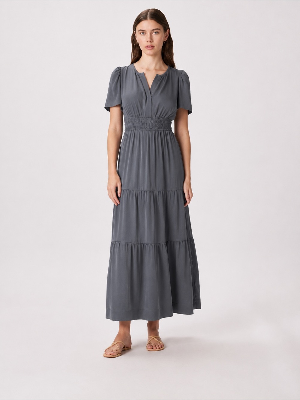 Quince Charcoal Gray Tiered Maxi Dress